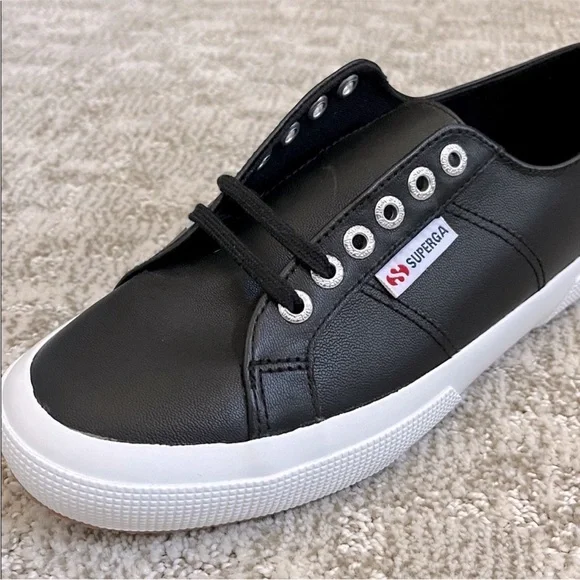 Superga 2750 Women's Black Italian Nappa Leather Sneaker—8 1/2 - Picture 12 of 13